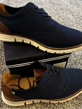 Nautica Navy Knit Slip-On with Brown Trim and Cream Sole